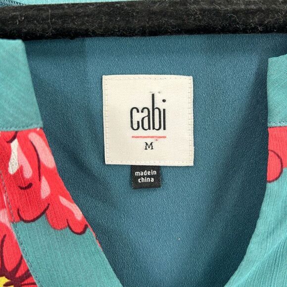 CABI Green Pink Blushing Floral Print Office Sleeveless Blouse Top Size Medium - Picture 4 of 5